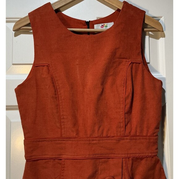 NWT Ananda Women’s Small Corduroy Sleeveless Dress Stretch Pocket Button Orange - Picture 2 of 6